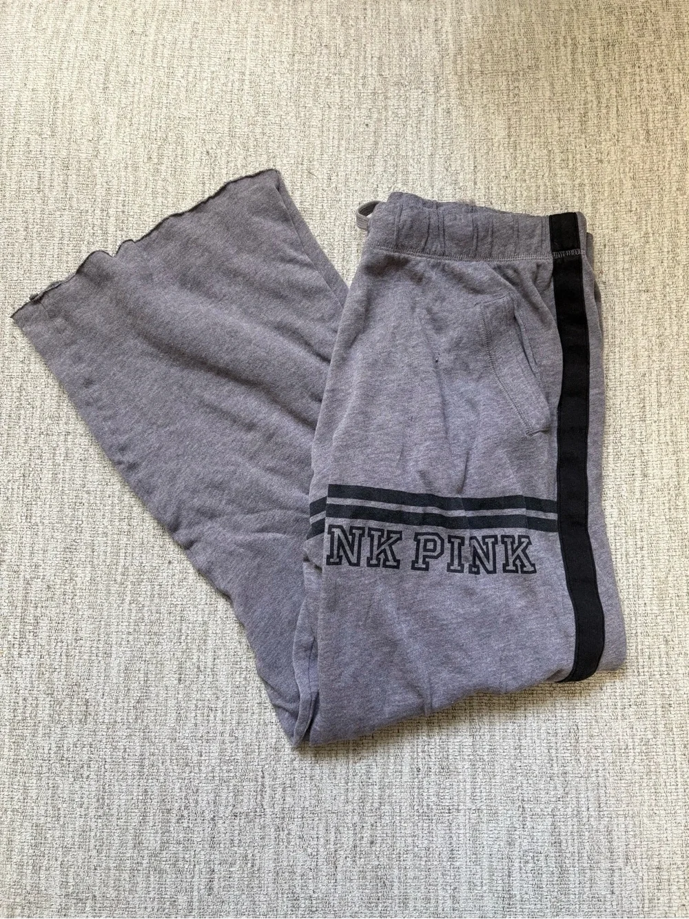 Vintage PINK Victoria's Secret Gray Logo Sweatpants with Black Stripe - Picture 1 of 1